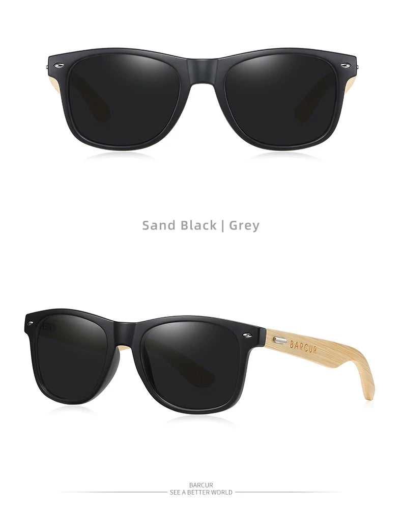 BARCUR Polarized Glasses Men Bamboo Wood Sun Glasses Women Fashion Mirror Sunglasses Brand Designer Eyewear