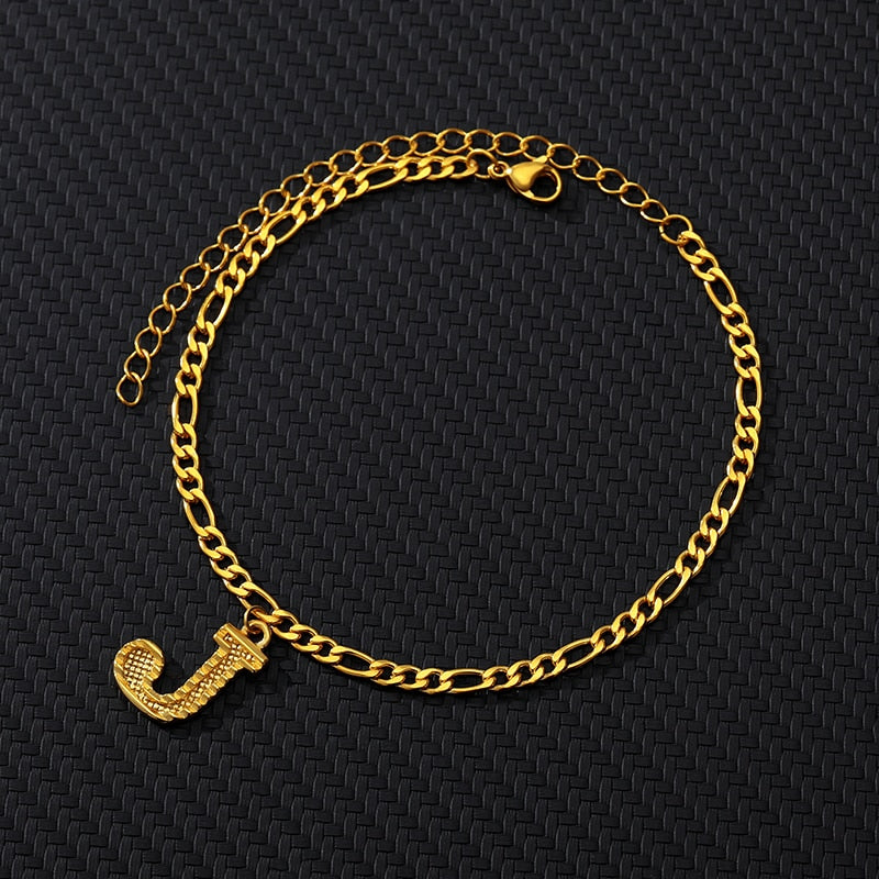 Large Initial Letter Anklets For Women Stainless Steel Letter A-Z Anklet Bracelet Foot Beach Summer Jewelry Gift bijoux Femme