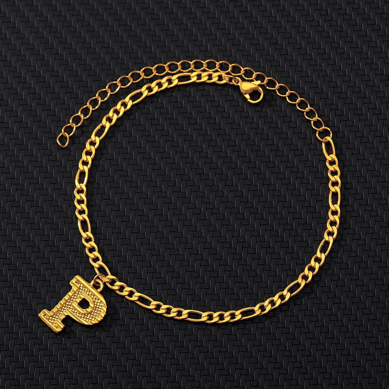 Large Initial Letter Anklets For Women Stainless Steel Letter A-Z Anklet Bracelet Foot Beach Summer Jewelry Gift bijoux Femme