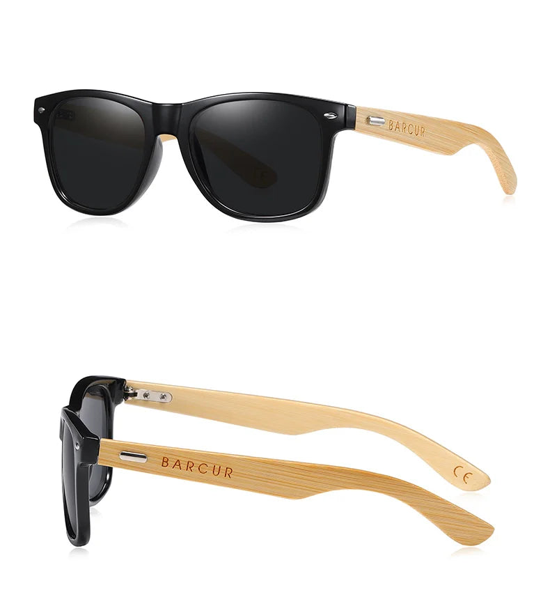 BARCUR Polarized Glasses Men Bamboo Wood Sun Glasses Women Fashion Mirror Sunglasses Brand Designer Eyewear