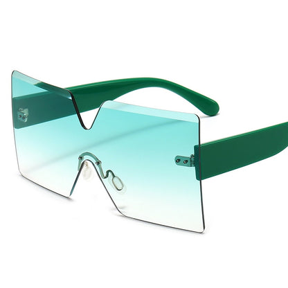 Onepiece Oversized Square Rimless Sunglasses Women Brand Designer Flat Top Big Sun Glasses Female One Piece Travel Gafa de sol
