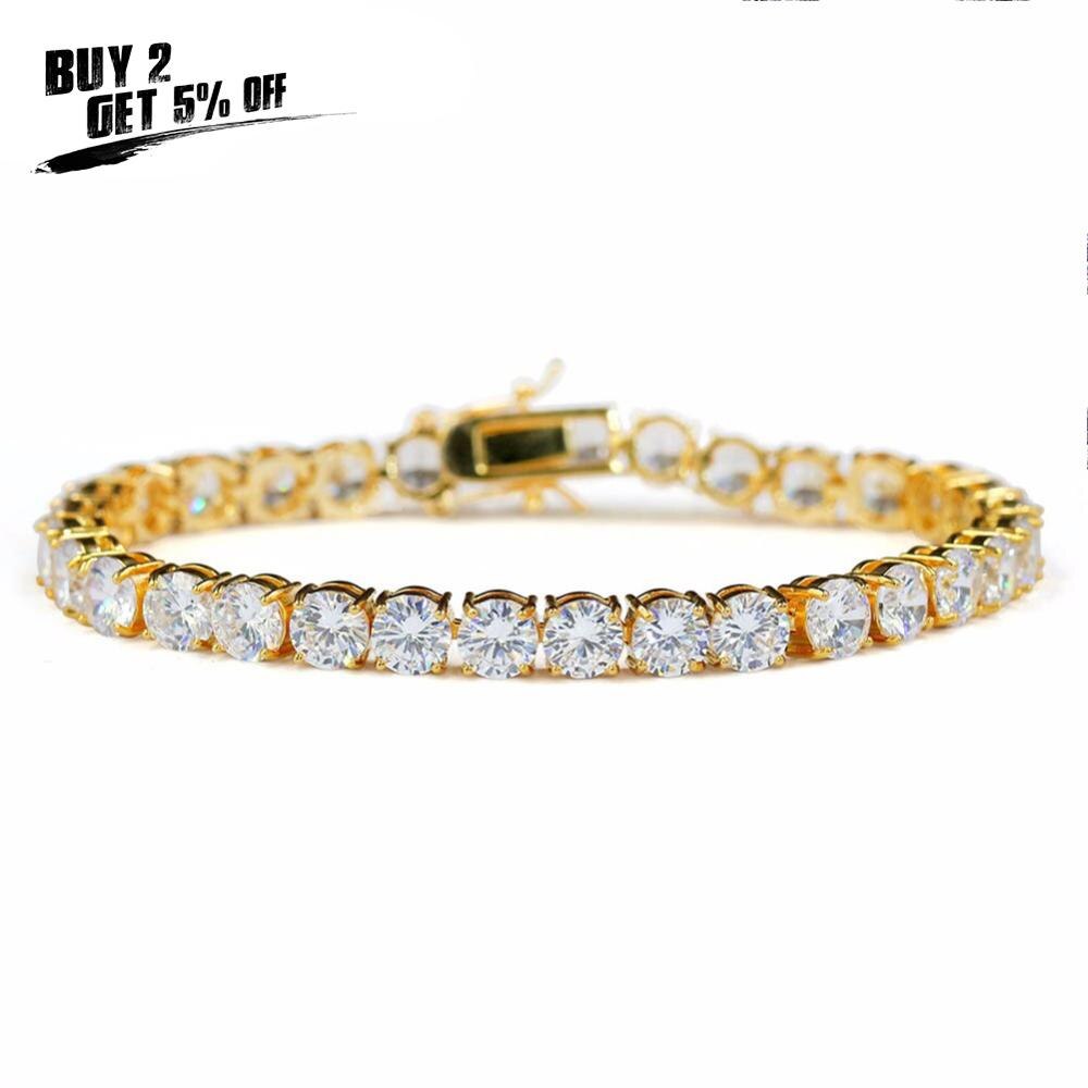 JINAO 4mm 5mm Men&#39;s AAA Cubic Zircon Tennis Bracelet Gold Color Silver Color Iced Out 1 Row Chain Bracelet Hip Hop Jewelry Gifts