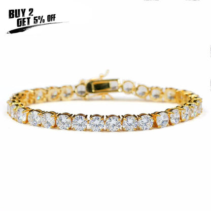 JINAO 4mm 5mm Men&#39;s AAA Cubic Zircon Tennis Bracelet Gold Color Silver Color Iced Out 1 Row Chain Bracelet Hip Hop Jewelry Gifts