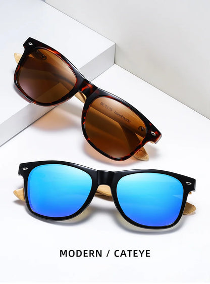 BARCUR Polarized Glasses Men Bamboo Wood Sun Glasses Women Fashion Mirror Sunglasses Brand Designer Eyewear