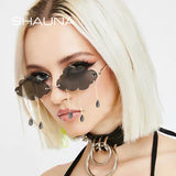 SHAUNA Unique Rimless Cloud Sunglasses Women Fashion Chain Tassel Sun Glasses UV400