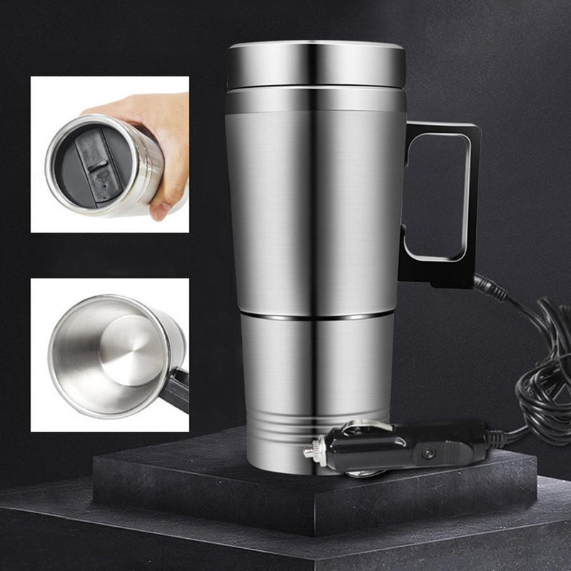 Stainless Steel Vehicle Heating Cup 12V/24V Heat Insulation Electric Car Kettle Camping Travel Kettle Water Coffee Thermal Mug