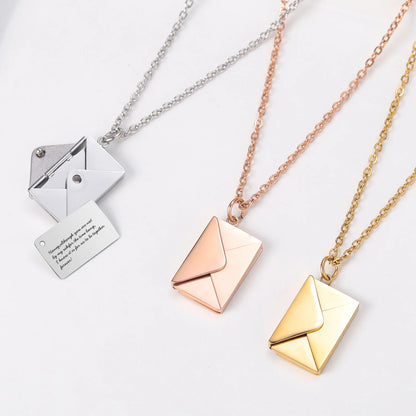 Love Letter Envelope Pendant Necklace Customized Stainless Steel Jewelry Confession Love You for Valentine Day Mother Day Gift