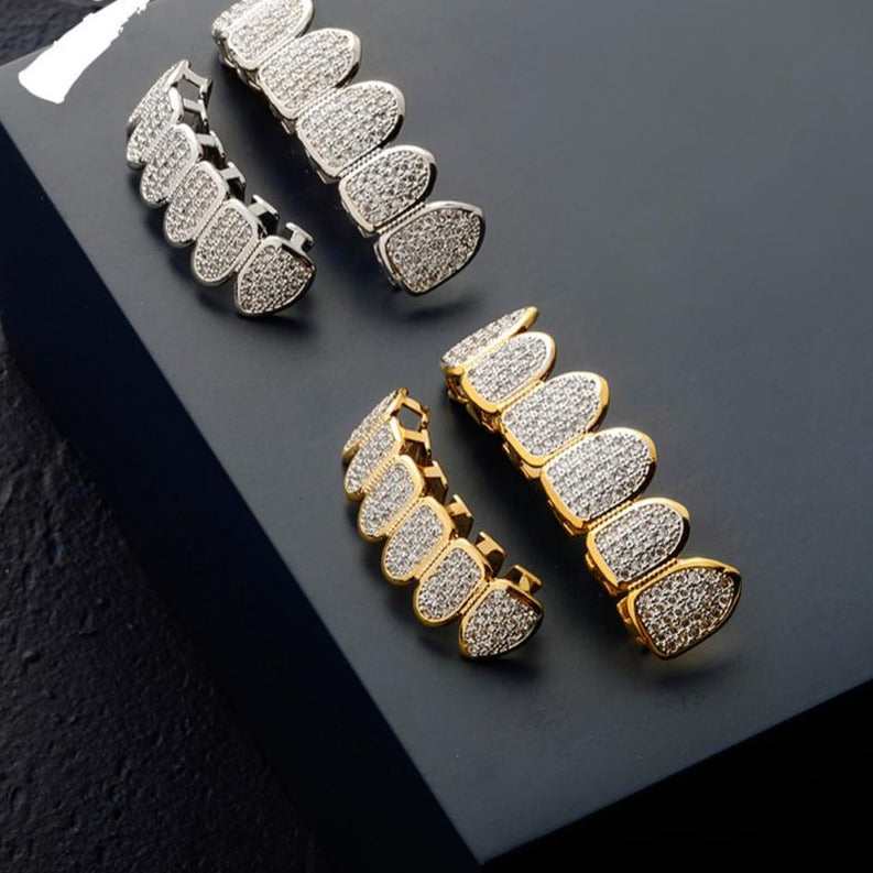 TOPGRILLZ Classic 6/6 Hip Hop/Punk Teeth Grillz Set Gold Silver Color Top & Bottom Grills Dental Mouth Caps Cosplay Party