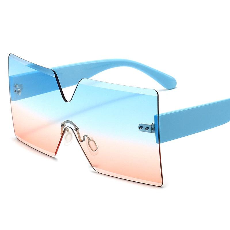 Onepiece Oversized Square Rimless Sunglasses Women Brand Designer Flat Top Big Sun Glasses Female One Piece Travel Gafa de sol