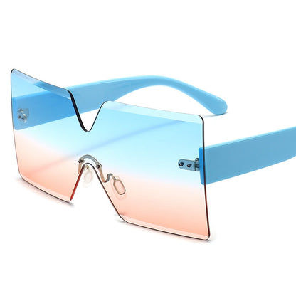 Onepiece Oversized Square Rimless Sunglasses Women Brand Designer Flat Top Big Sun Glasses Female One Piece Travel Gafa de sol