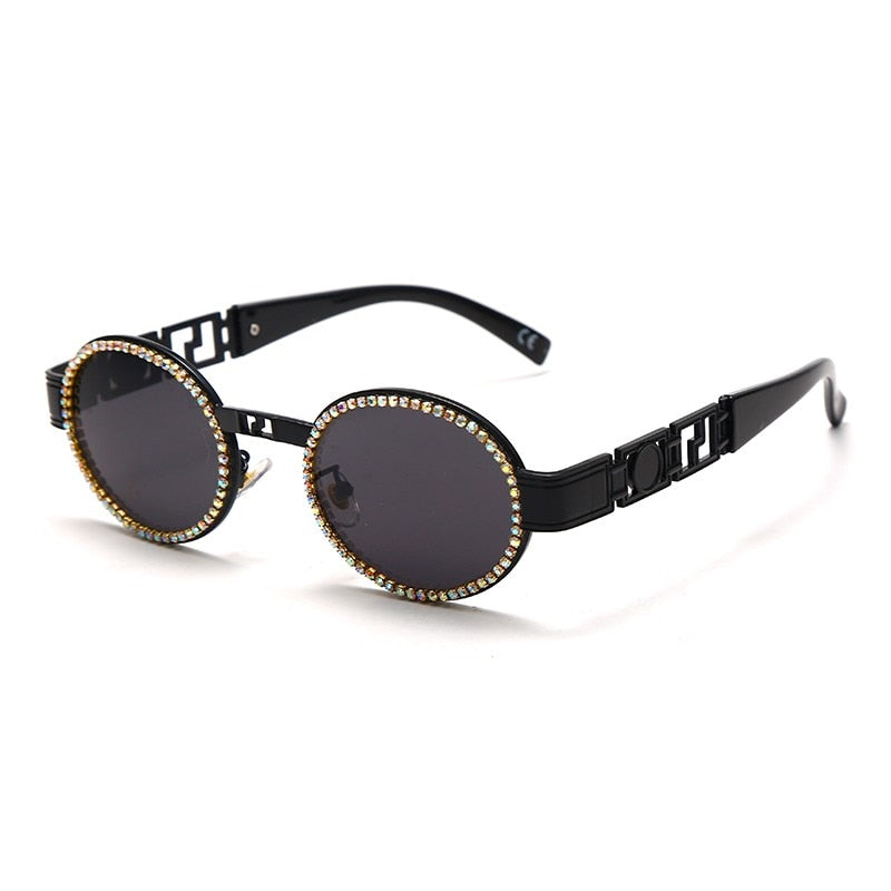 Diamond Steampunk Sunglasses Women Oval Vintage Eyeglasses Men Punk Retro Sun Glasses Luxury Brand Designer Lady UV400