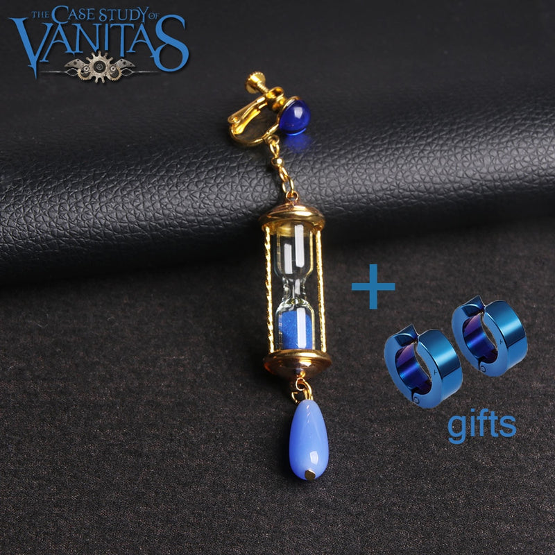 Vanitas Blue Hourglass Drop Earrings Anime The Case Study of Vanitas Earrings Anti-allergic Ear Clips Ear Bone Buckle Jewelry