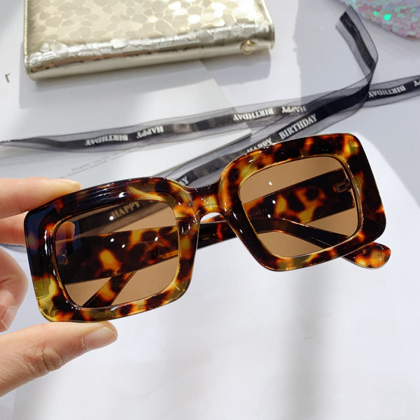 Vintage Oversized Square Sunglasses Women Retro Brand Design Rectangular Thick Frame Leopard Chic Sun Glasses Shades Men OM586