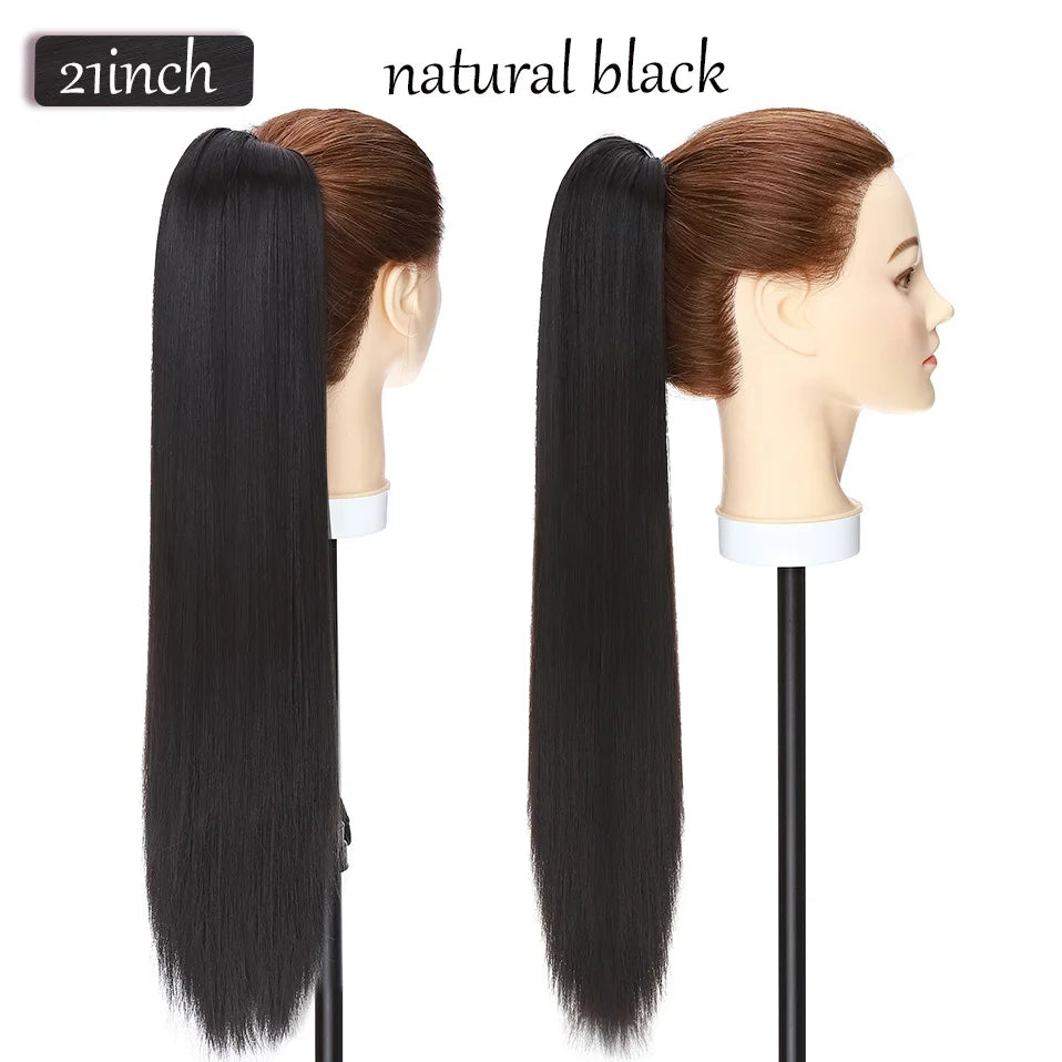 S-noilite Synthetic 12-26inch Claw Clip On Ponytail Hair Extension Ponytail Extension Hair For Women Pony Tail Hair Hairpiece