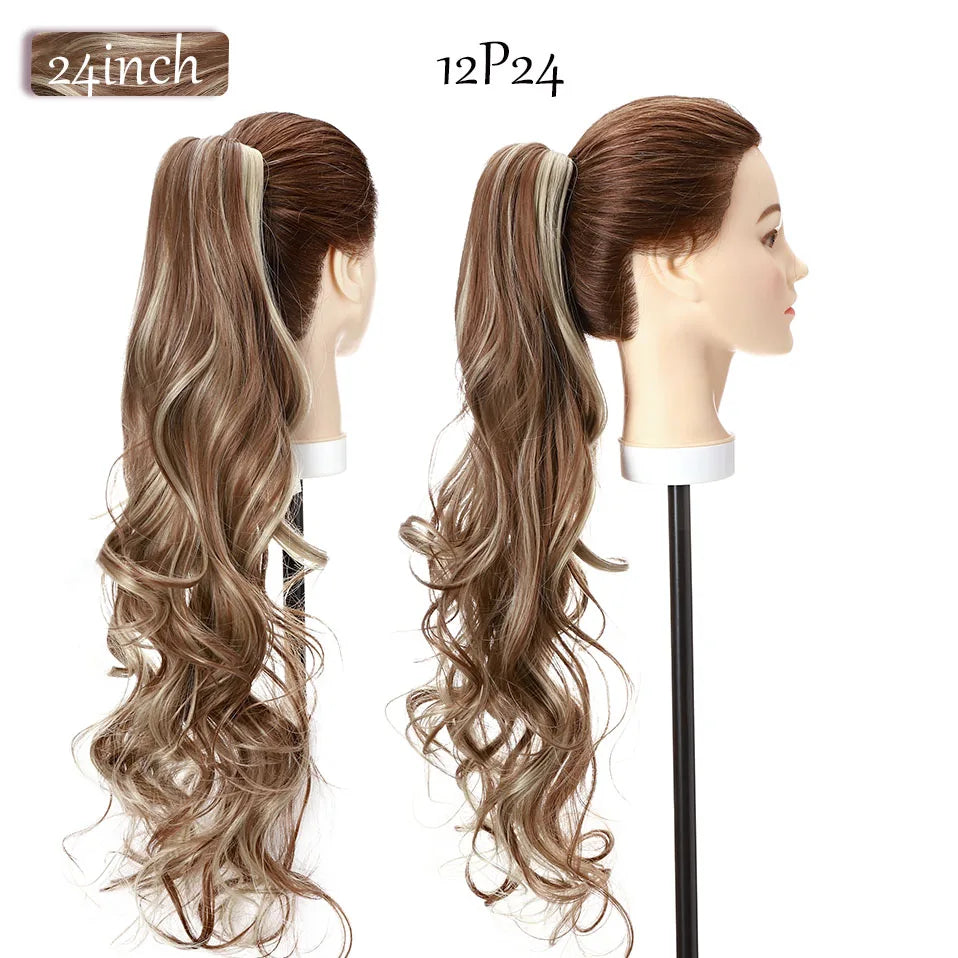 S-noilite Synthetic 12-26inch Claw Clip On Ponytail Hair Extension Ponytail Extension Hair For Women Pony Tail Hair Hairpiece