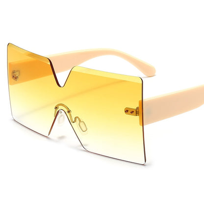 Onepiece Oversized Square Rimless Sunglasses Women Brand Designer Flat Top Big Sun Glasses Female One Piece Travel Gafa de sol