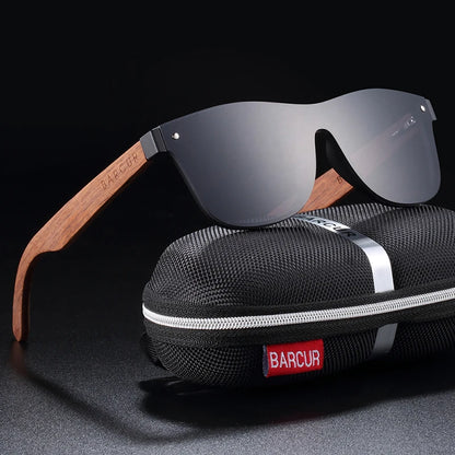 BARCUR Walnut Sunglasses for Men Polarized Wood Sun Glasses UV400 Oculos De Sol Masculino Feminino