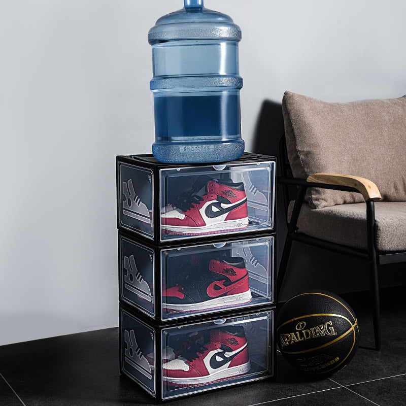 2pcs Transparent Sneaker Shoe Box Dust-proof Storage Box Stackable Shoe Cabinet High-top Dustproof AJ Shoes Organizers Shoe Rack