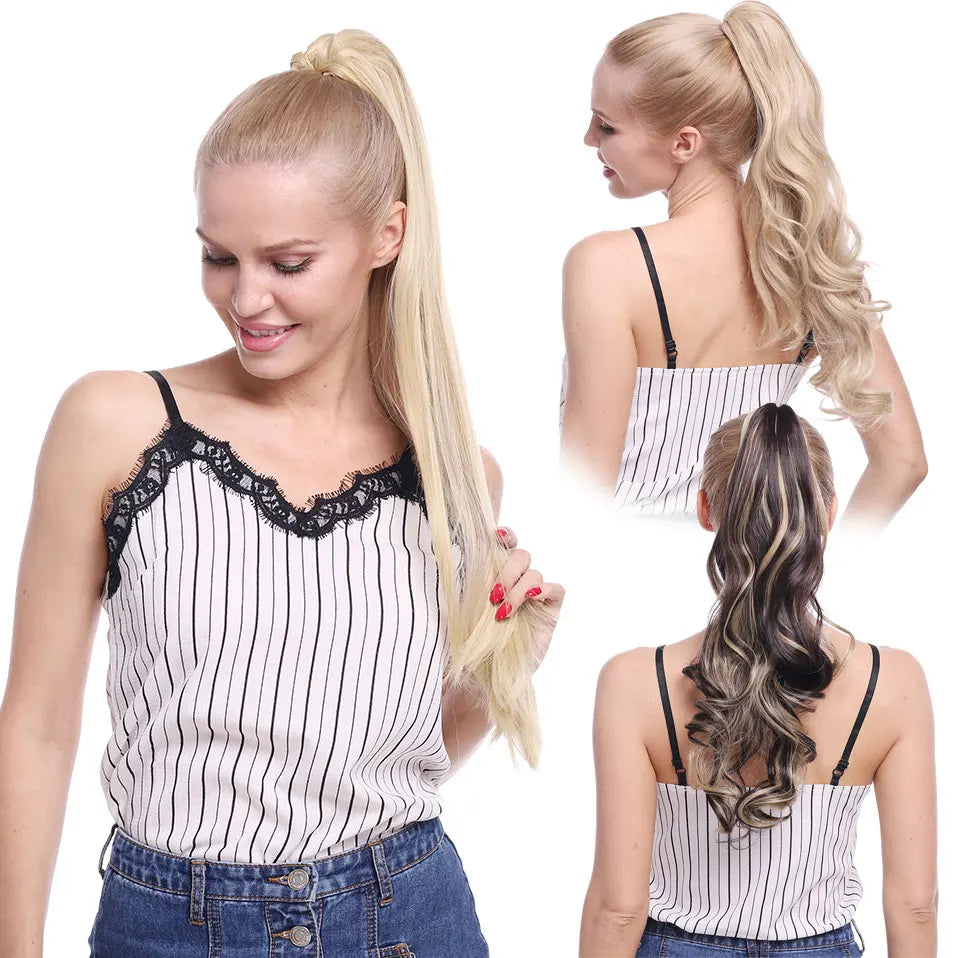 S-noilite Synthetic 12-26inch Claw Clip On Ponytail Hair Extension Ponytail Extension Hair For Women Pony Tail Hair Hairpiece