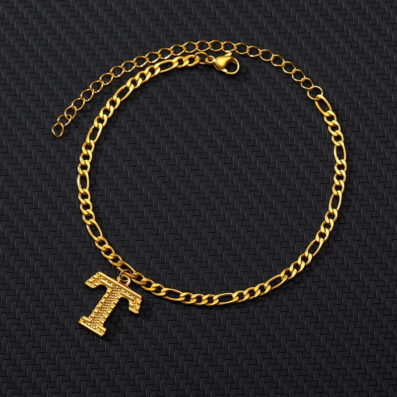 Large Initial Letter Anklets For Women Stainless Steel Letter A-Z Anklet Bracelet Foot Beach Summer Jewelry Gift bijoux Femme