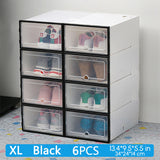 6 Packs Transparent Shoe Box Shoes Organizers Plastic Thickened Foldable Dustproof Storage Box Stackable Shoe Cabinet