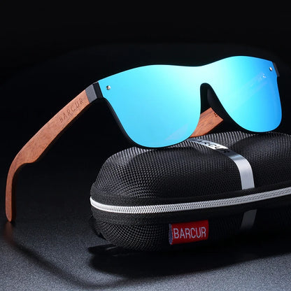 BARCUR Walnut Sunglasses for Men Polarized Wood Sun Glasses UV400 Oculos De Sol Masculino Feminino