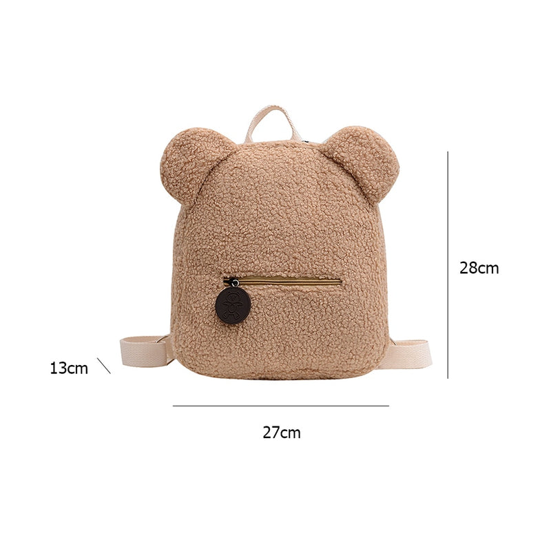 Portable Children Travel Shopping Rucksacks Casual Autumn Winter Lamb Fleece Women's Bagpack Cute Bear Shaped Shoulder Backpack