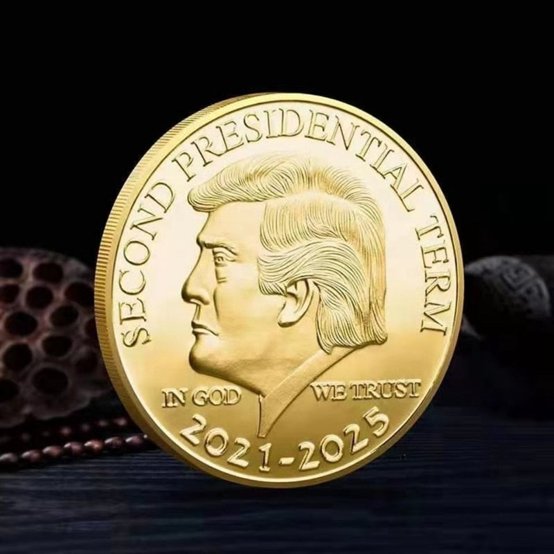 1PCS Gold Sliver US Donald Trump Commemorative Coin & Second Presidential Term IN GOD WE TRUST