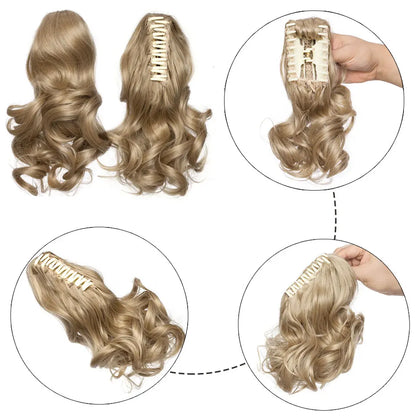 S-noilite Synthetic 12-26inch Claw Clip On Ponytail Hair Extension Ponytail Extension Hair For Women Pony Tail Hair Hairpiece