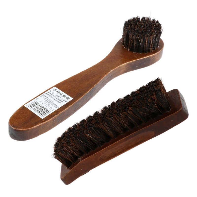 2pcs Long Wood Handle Horse Hair Brush Shoe Boot Polish Shine Cleaning Remove ash oiling For Suede Nubuck Boot Shoe Care Kit