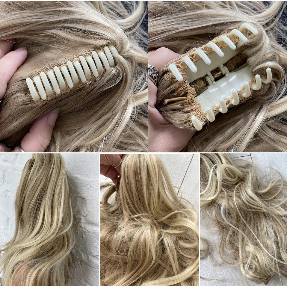 S-noilite Synthetic 12-26inch Claw Clip On Ponytail Hair Extension Ponytail Extension Hair For Women Pony Tail Hair Hairpiece