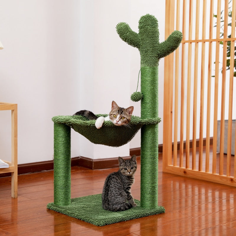 Cute Cactus Pet Cat Tree Toy with Ball Scratching Post for Cat Kitten Climbing Mushroom Condo Protecting Furniture Fast Delivery