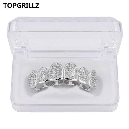 TOPGRILLZ Classic 6/6 Hip Hop/Punk Teeth Grillz Set Gold Silver Color Top & Bottom Grills Dental Mouth Caps Cosplay Party