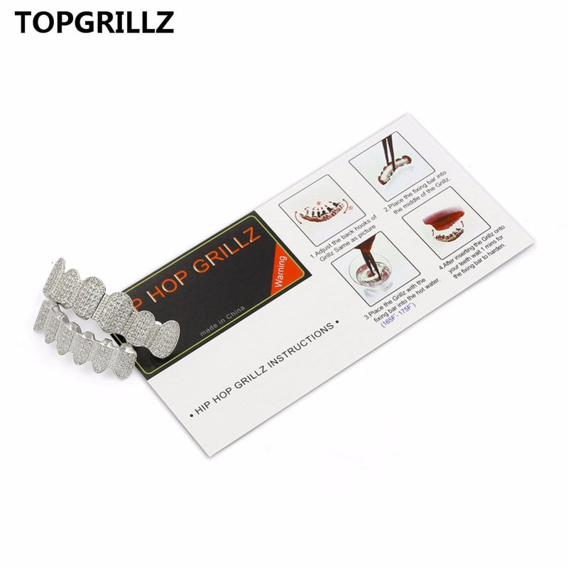 TOPGRILLZ Classic 6/6 Hip Hop/Punk Teeth Grillz Set Gold Silver Color Top & Bottom Grills Dental Mouth Caps Cosplay Party