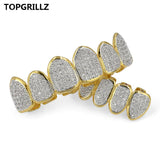 TOPGRILLZ Classic 6/6 Hip Hop/Punk Teeth Grillz Set Gold Silver Color Top & Bottom Grills Dental Mouth Caps Cosplay Party