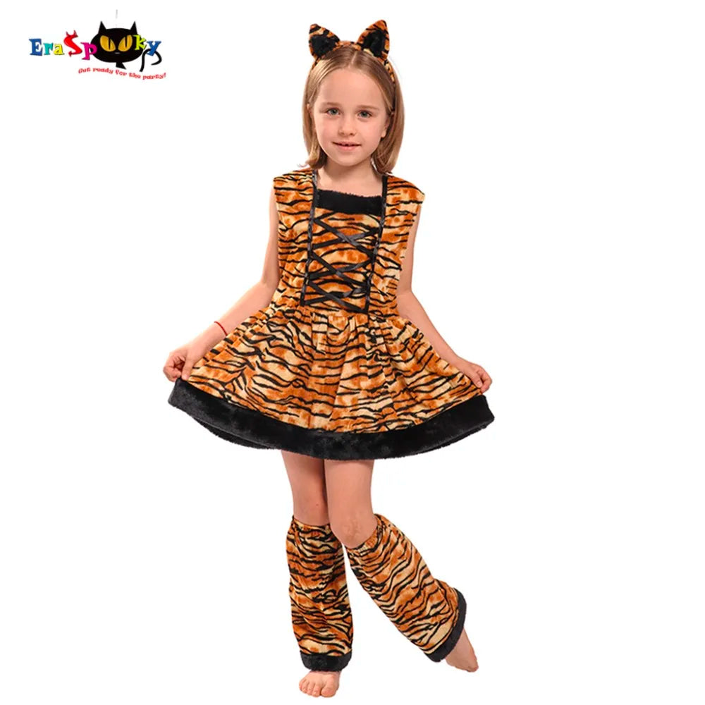 Eraspooky Carnaval Costumes For Girl Cute Head band Girls Cosplay Lovely Halloween Costume Tiger Costume Dress For Girls