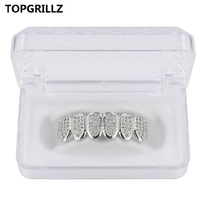 TOPGRILLZ Classic 6/6 Hip Hop/Punk Teeth Grillz Set Gold Silver Color Top & Bottom Grills Dental Mouth Caps Cosplay Party