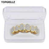 TOPGRILLZ Classic 6/6 Hip Hop/Punk Teeth Grillz Set Gold Silver Color Top & Bottom Grills Dental Mouth Caps Cosplay Party