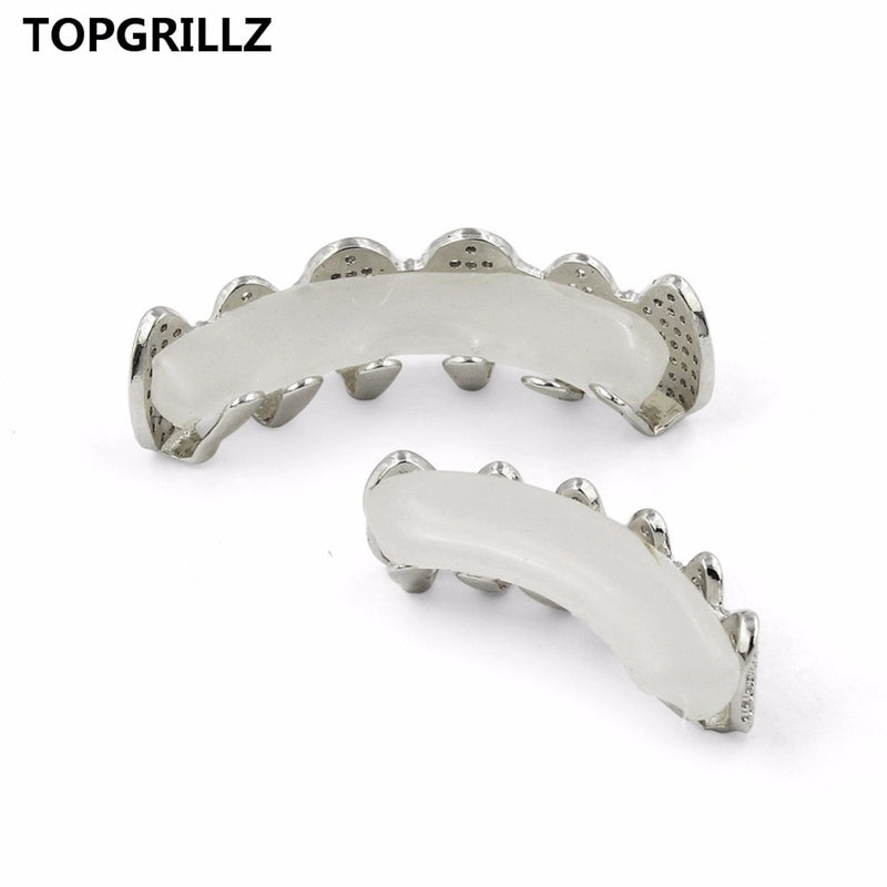 TOPGRILLZ Classic 6/6 Hip Hop/Punk Teeth Grillz Set Gold Silver Color Top & Bottom Grills Dental Mouth Caps Cosplay Party