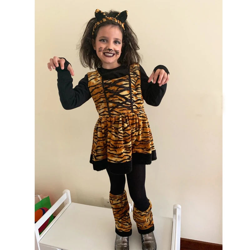 Eraspooky Carnaval Costumes For Girl Cute Head band Girls Cosplay Lovely Halloween Costume Tiger Costume Dress For Girls