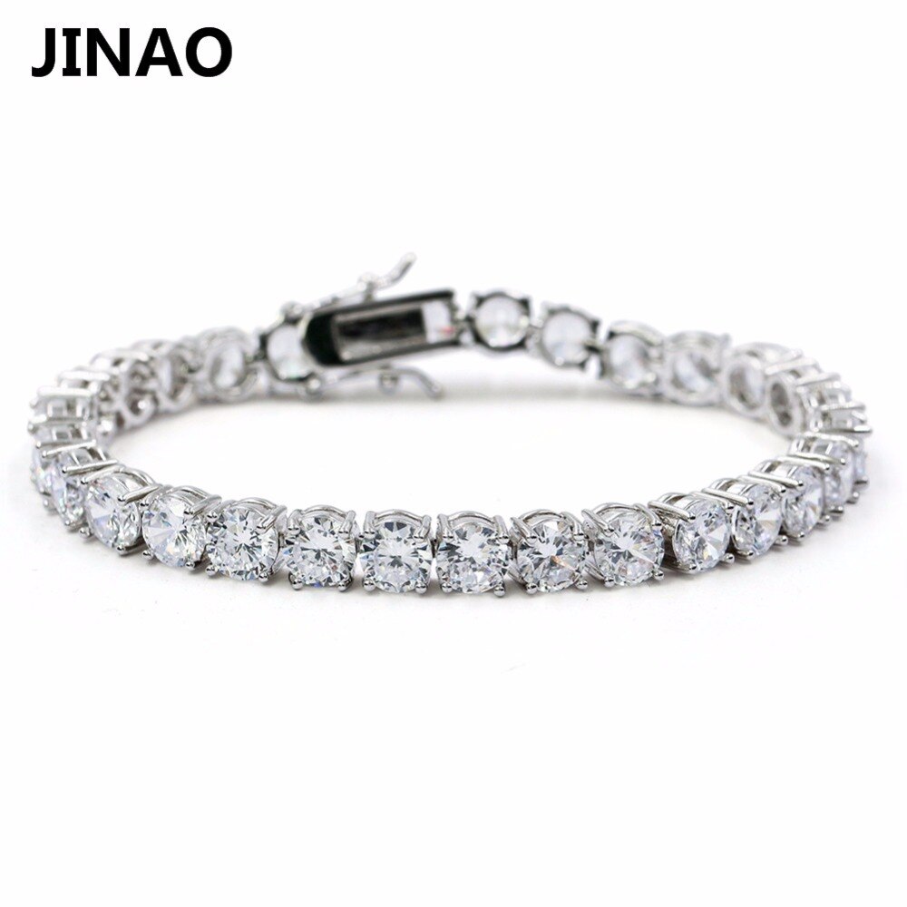 JINAO 4mm 5mm Men&#39;s AAA Cubic Zircon Tennis Bracelet Gold Color Silver Color Iced Out 1 Row Chain Bracelet Hip Hop Jewelry Gifts