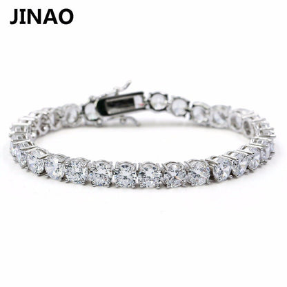 JINAO 4mm 5mm Men&#39;s AAA Cubic Zircon Tennis Bracelet Gold Color Silver Color Iced Out 1 Row Chain Bracelet Hip Hop Jewelry Gifts