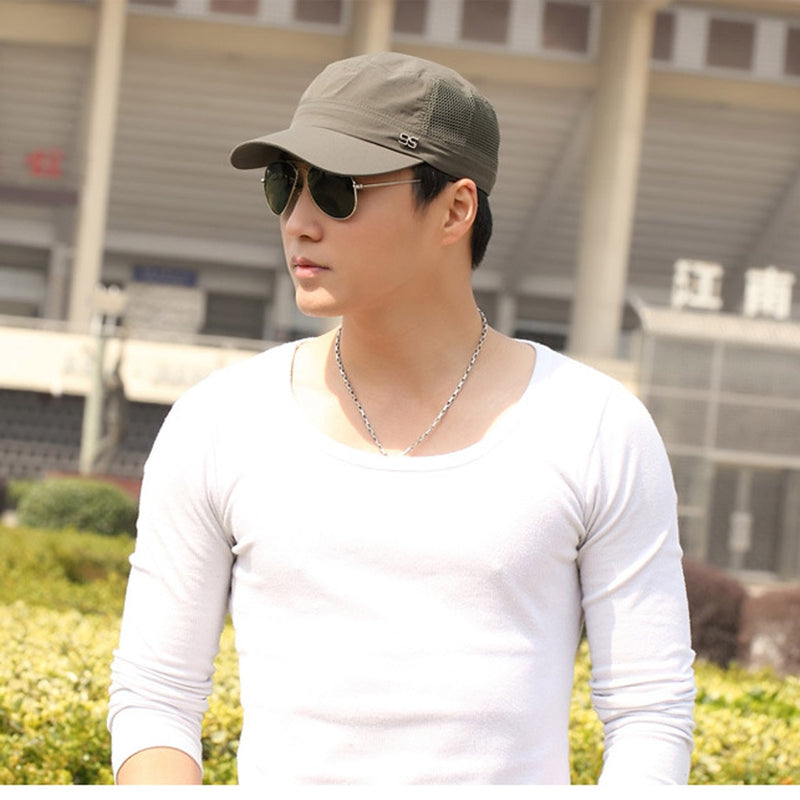 Adjustable Outdoor Baseball Cap Breathable Flat Mesh Hat Sun Hats for Men