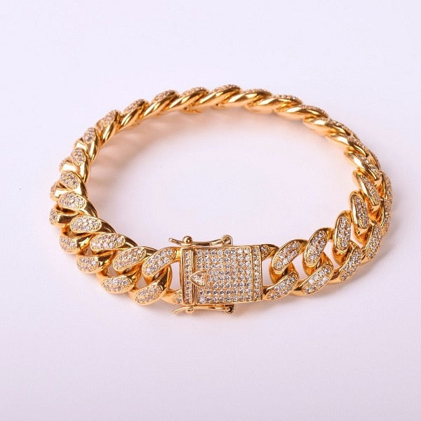 Bubble Letter Miami Cuban Link Bracelet for Men Real Gold Plated Hip Hop Jewelry