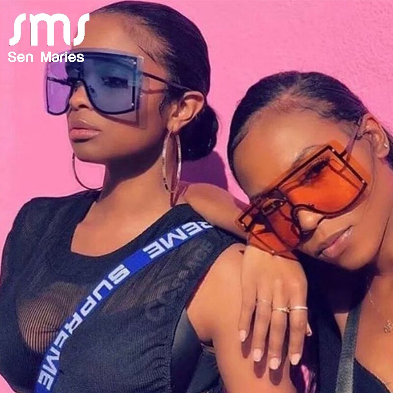 Fashion Oversized Blue Yellow Gradient Sunglasses Women 2019 Luxulry Brand Designer Red Rimless Metal Female Sun Glasses Shades