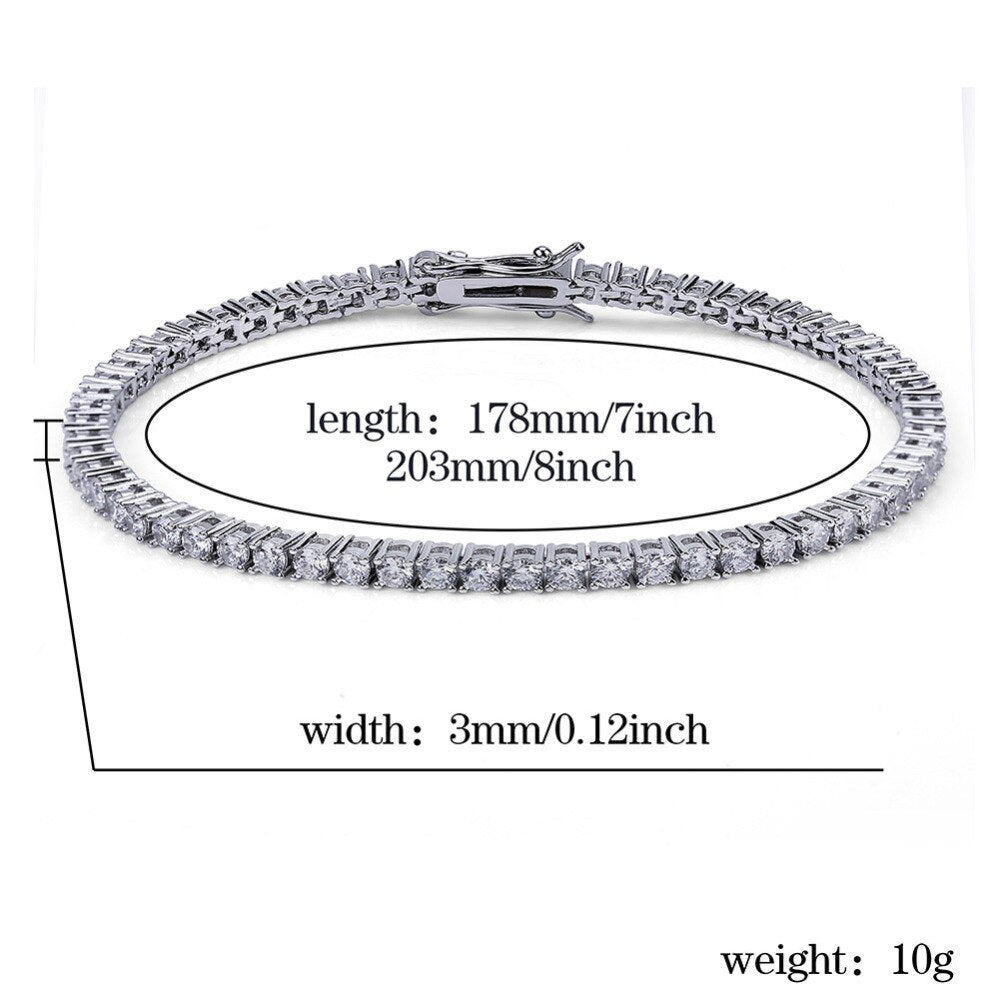 JINAO 3mm 5mm 1 Row Gold Silve Color Bracelet Micro Pave AAA Cubic Zirconia All Iced Out Box Chain Bling CZ Stones Bracelet Gift