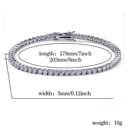JINAO 3mm 5mm 1 Row Gold Silve Color Bracelet Micro Pave AAA Cubic Zirconia All Iced Out Box Chain Bling CZ Stones Bracelet Gift