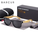 BARCUR Polarized Glasses Men Bamboo Wood Sun Glasses Women Fashion Mirror Sunglasses Brand Designer Eyewear