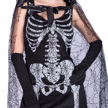 Eraspooky Sexy Women's Spider Web Skeleton Costume Scary Ghost Dress Cloak Halloween Costume For Adult Fancy Dress