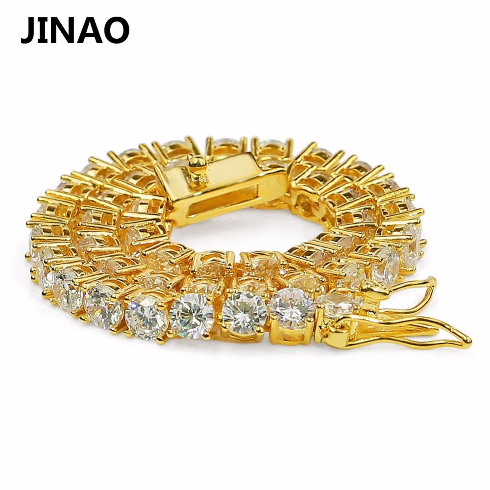 JINAO 4mm 5mm Men&#39;s AAA Cubic Zircon Tennis Bracelet Gold Color Silver Color Iced Out 1 Row Chain Bracelet Hip Hop Jewelry Gifts